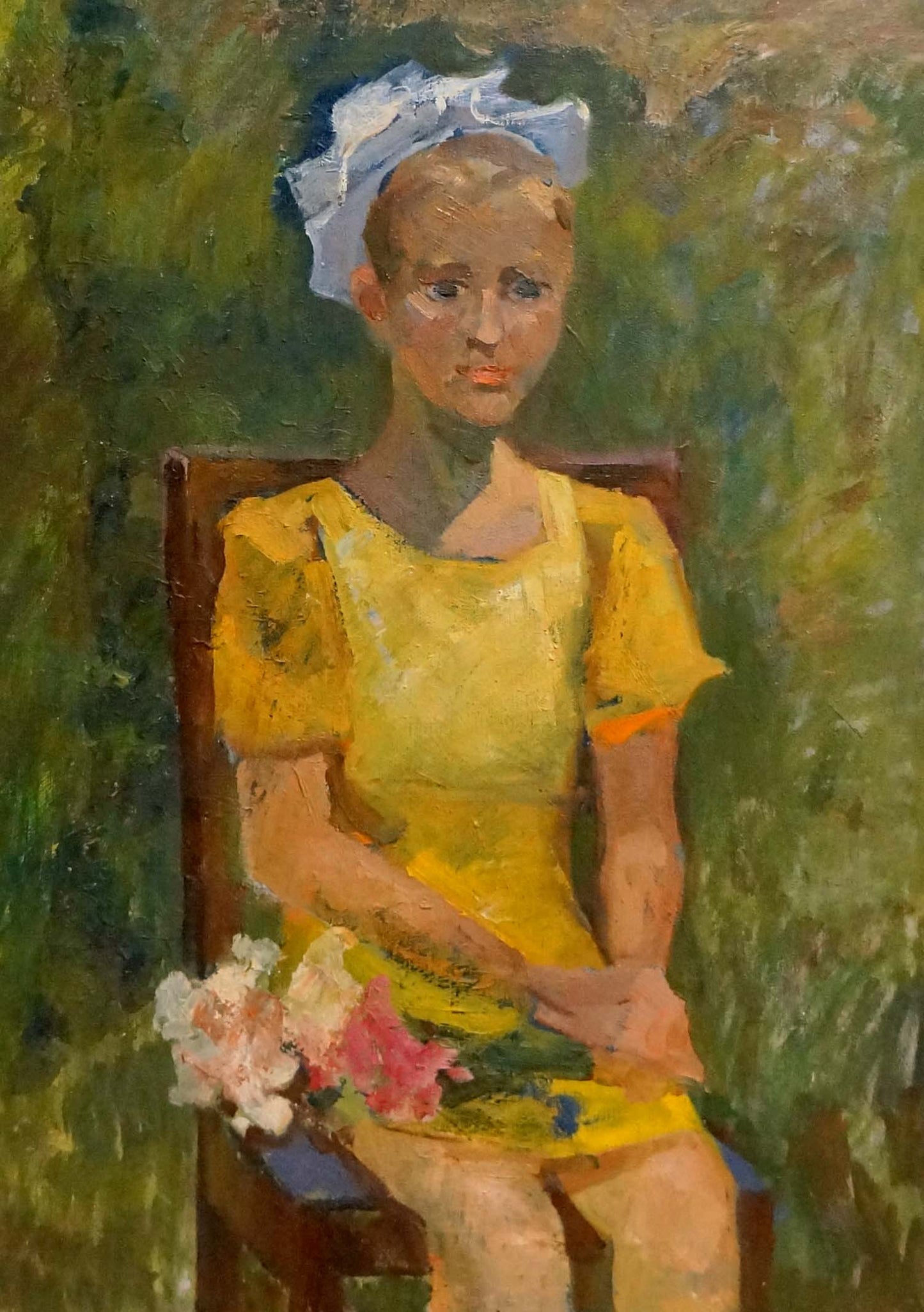 Oil painting portrait of young girl in yellow dress by Zhabinsky Leonid Andreevich