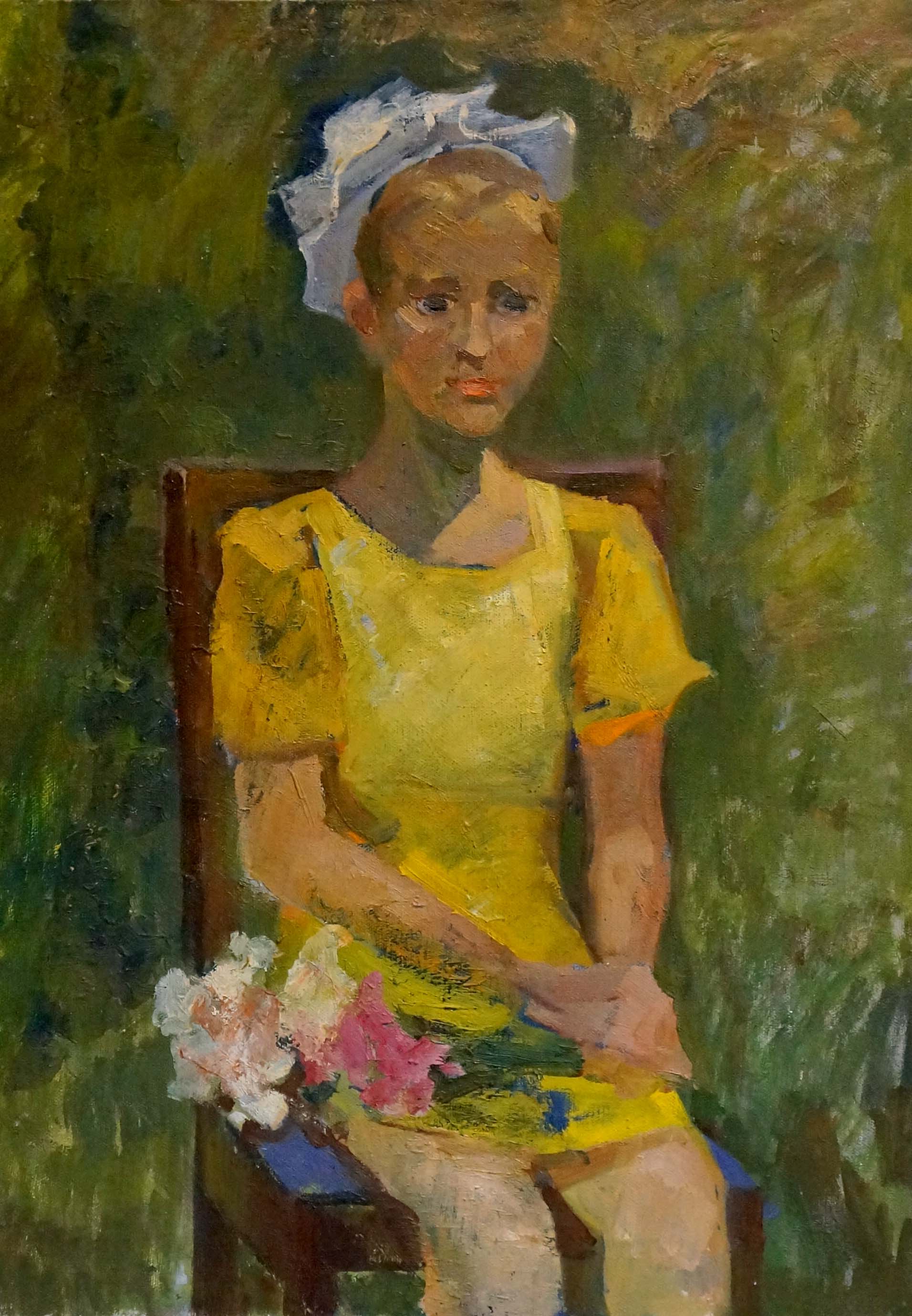 Oil painting portrait of young girl in yellow dress by Zhabinsky Leonid Andreevich