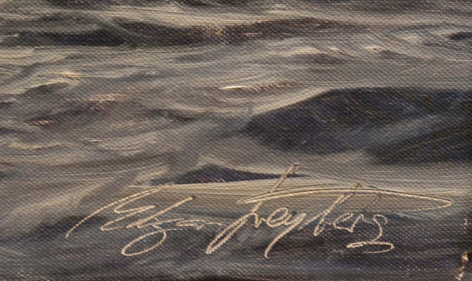 Textured dark gray oil painting of turbulent ocean waves by Freyberg Edgar