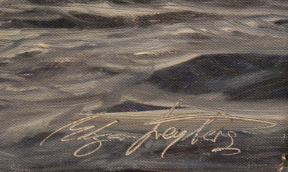 Textured dark gray oil painting of turbulent ocean waves by Freyberg Edgar