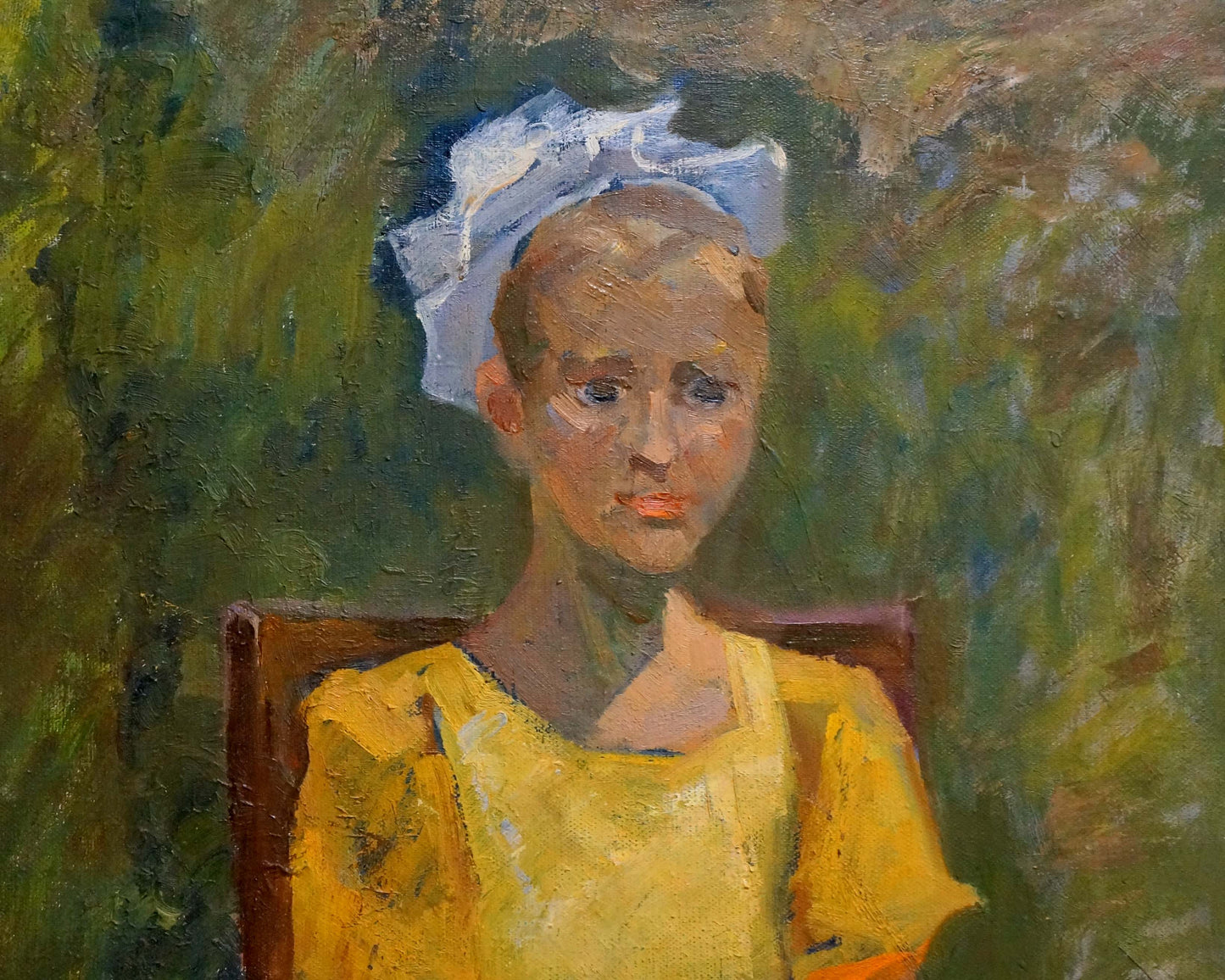 Oil painting portrait of young girl in yellow dress by Zhabinsky Leonid Andreevich