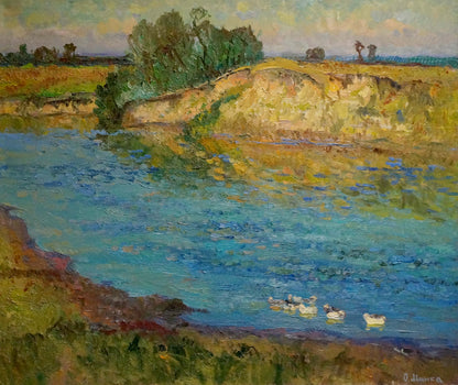 Serene impressionistic oil painting Hot summer day by the river by Alexander Mynka
