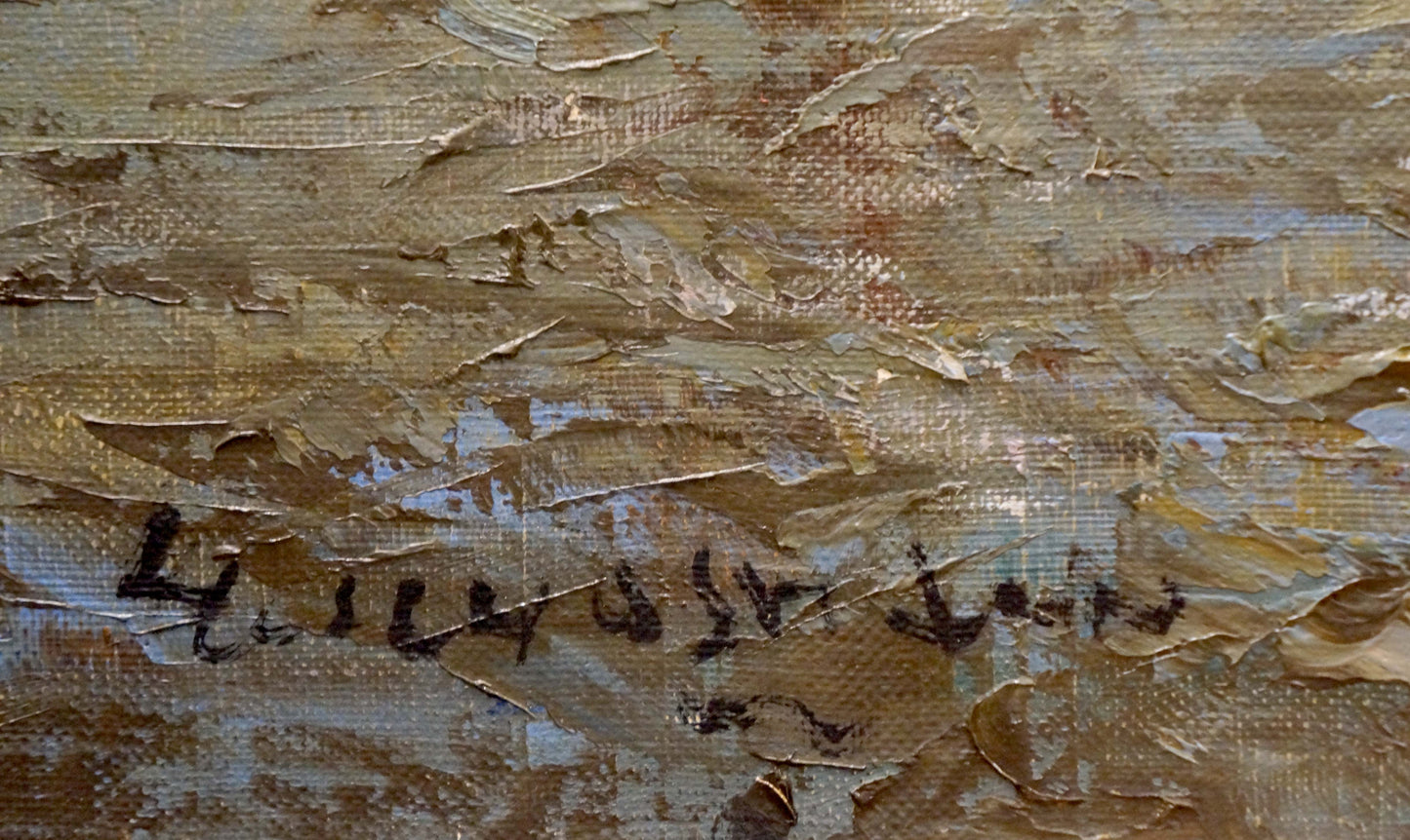 Textured oil painting Arrival in the city by Hochstein A in earthy tones