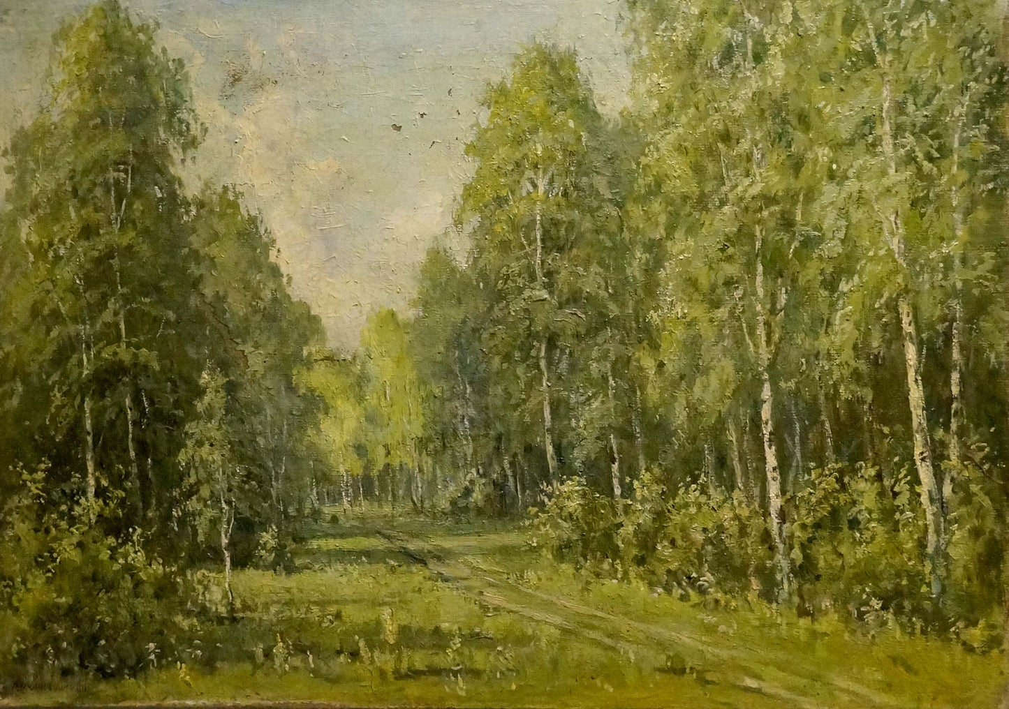 Serene sunlit forest path oil painting by Mikhail Valentinovich Arkhangelsky