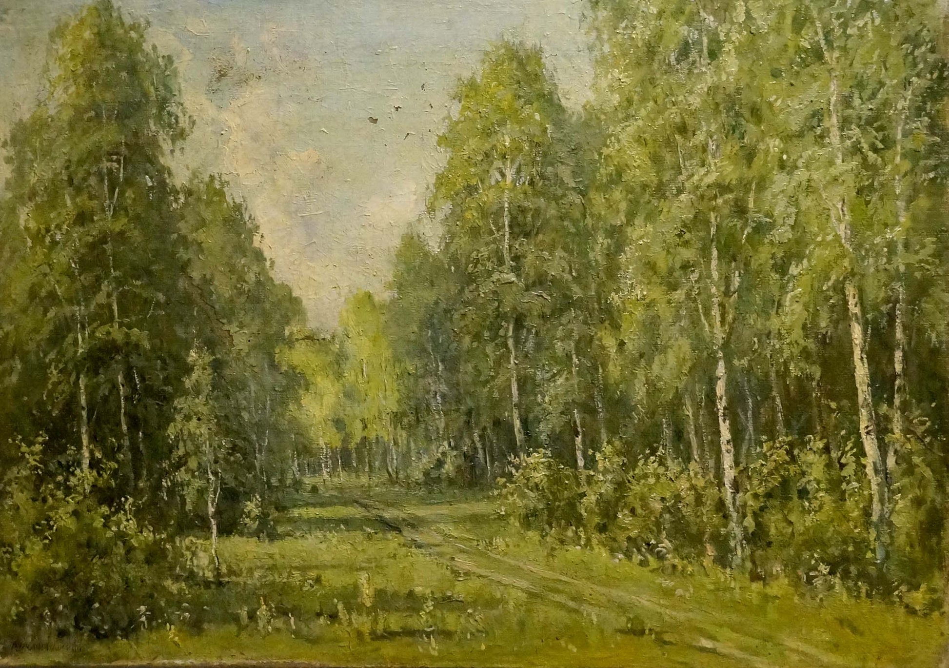 Serene sunlit forest path oil painting by Mikhail Valentinovich Arkhangelsky