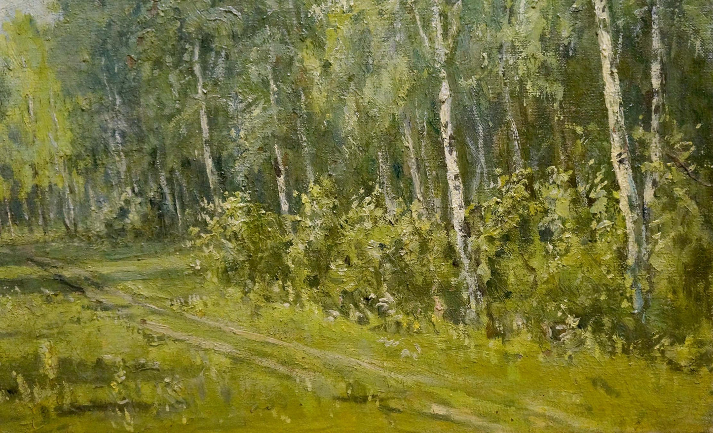 Serene sunlit forest path oil painting by Mikhail Valentinovich Arkhangelsky