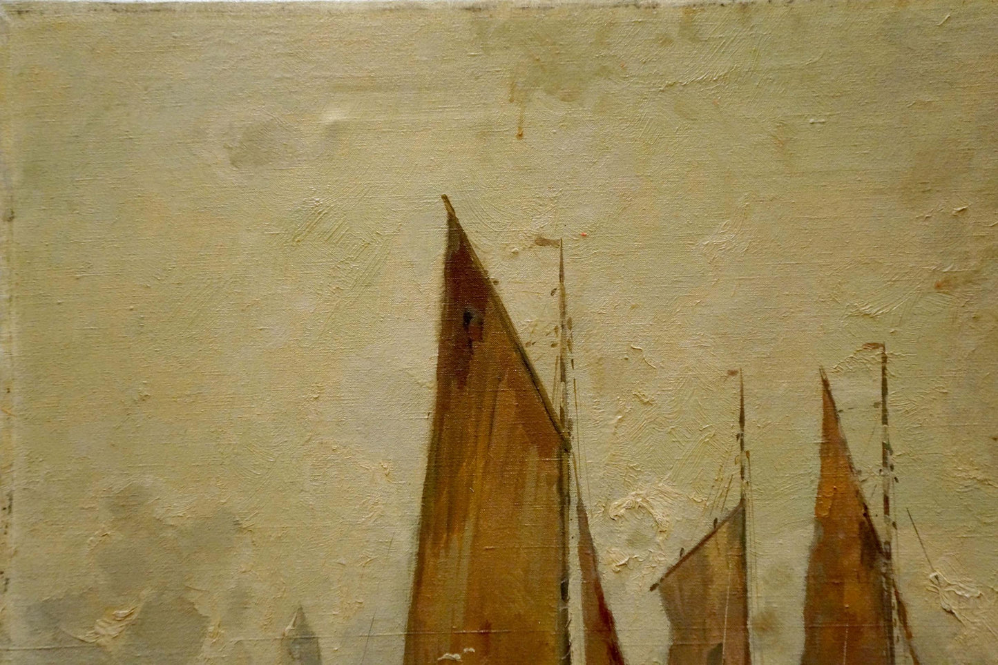 Oil painting The ship arrived in the city V. Jensen textured triangular sails