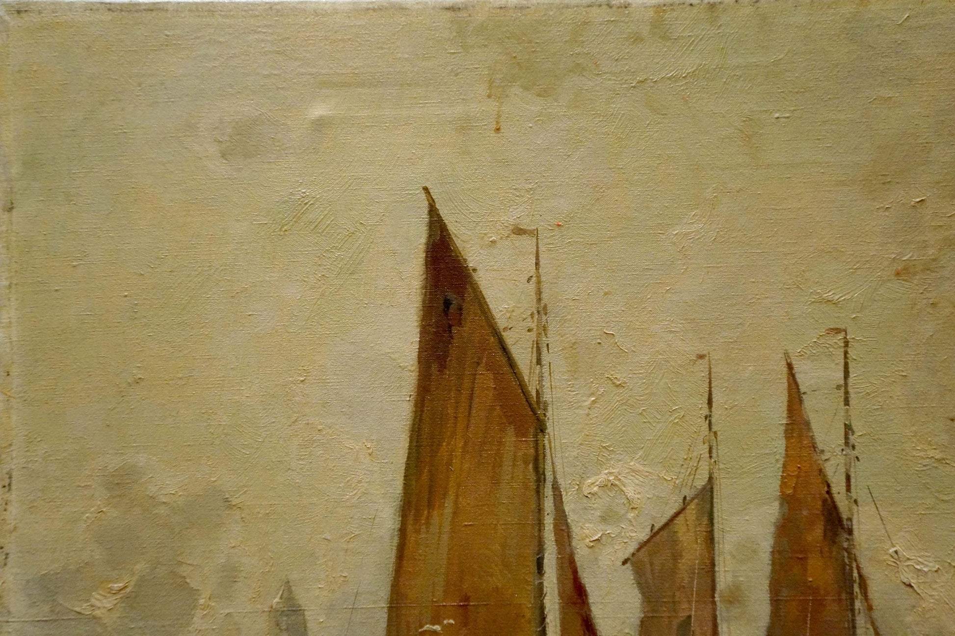 Oil painting The ship arrived in the city V. Jensen textured triangular sails