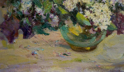 Oil painting of Lilac by Maltsev Nikolay Alexandrovich with green vase