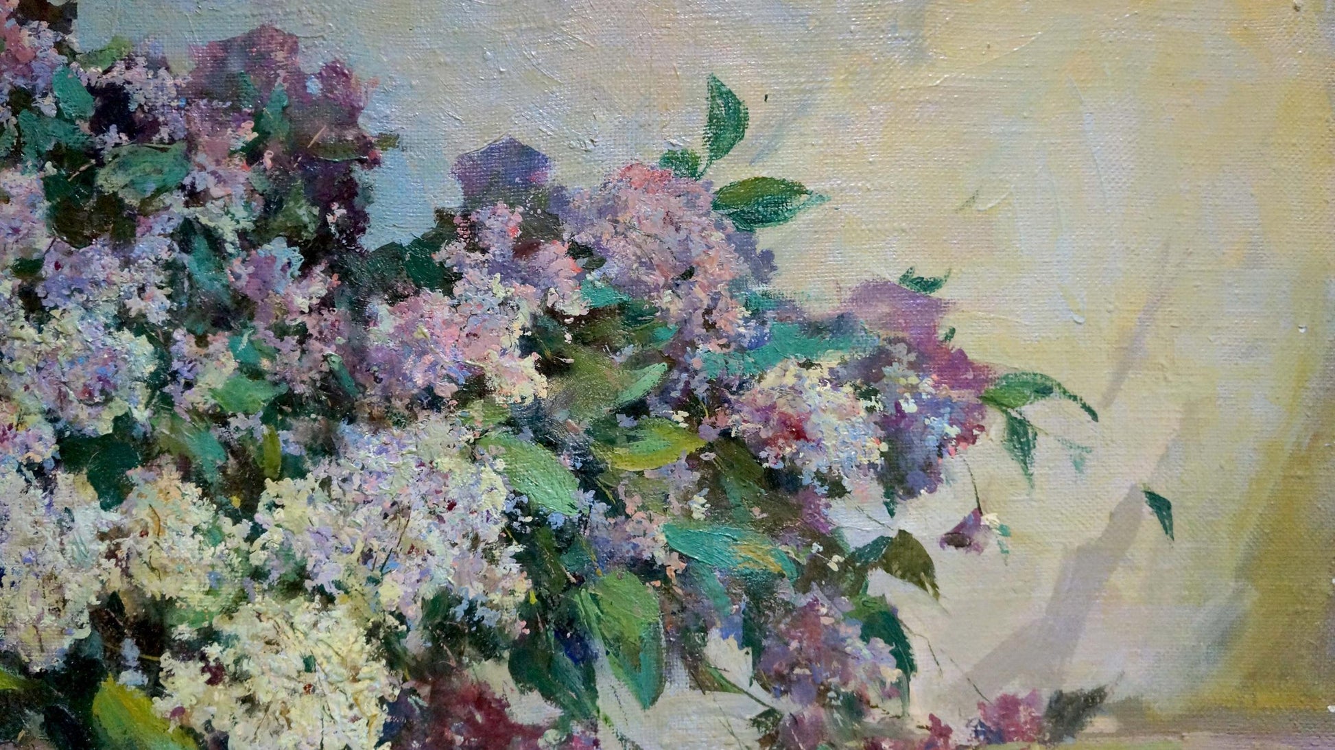 Oil painting of vibrant lilac blossoms by Maltsev Nikolay Alexandrovich