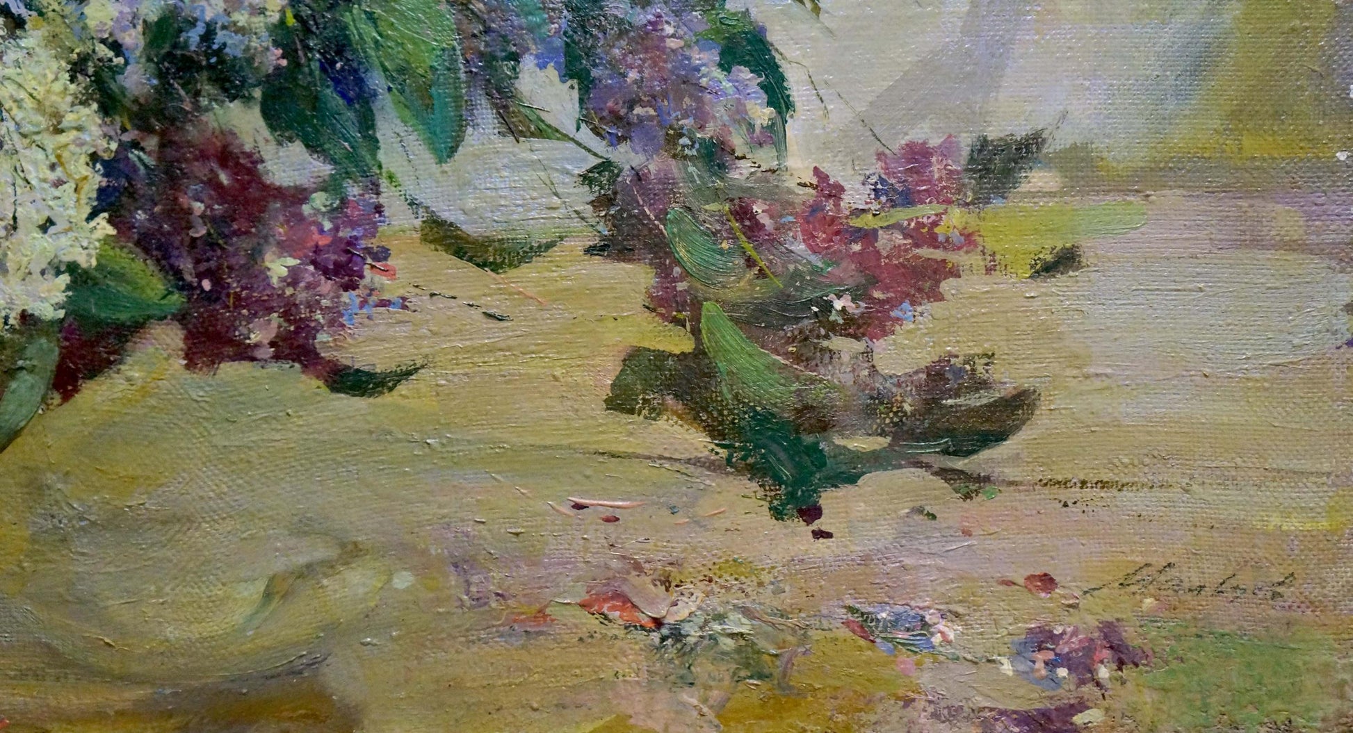 Vibrant oil painting Lilac by Maltsev Nikolay Alexandrovich with purple pink white blossoms
