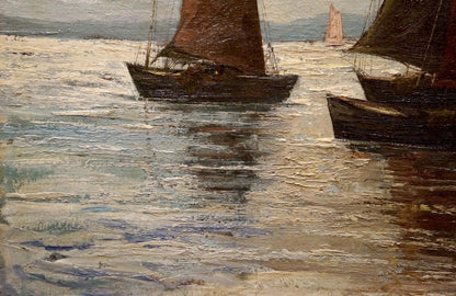 Oil painting Fleet of Ships Woseker A textured sailboats on choppy sea