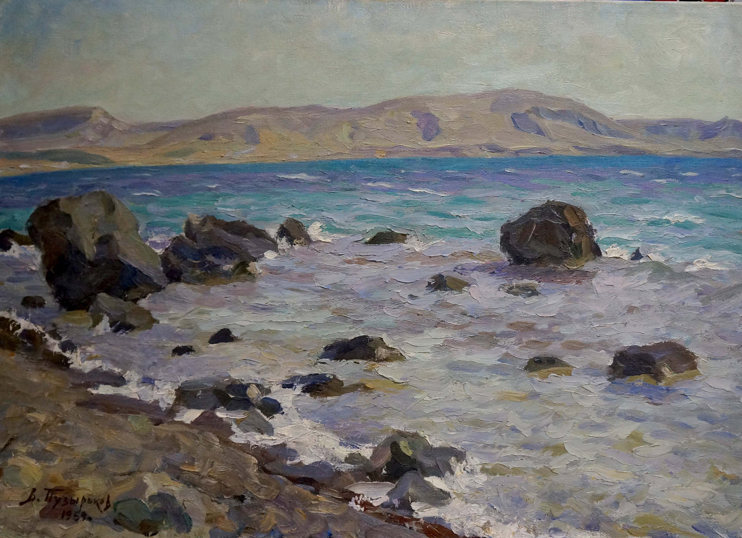 Oil painting by the sea by Puzyrkov Viktor Grigorievich, coastal rocks and turquoise waves