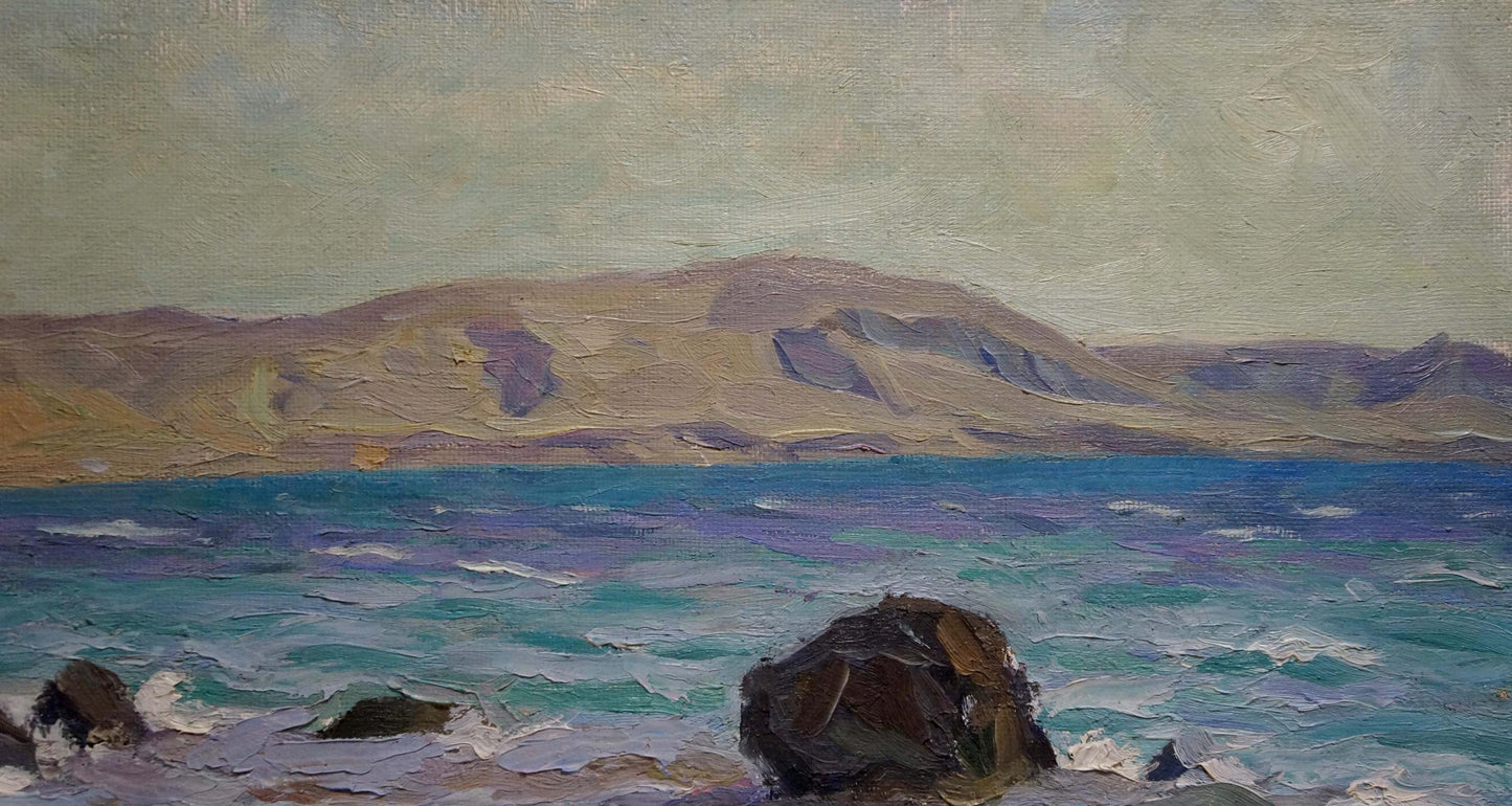 Oil painting By the Sea by Puzyrkov Viktor Grigorievich, turquoise waves on rocks