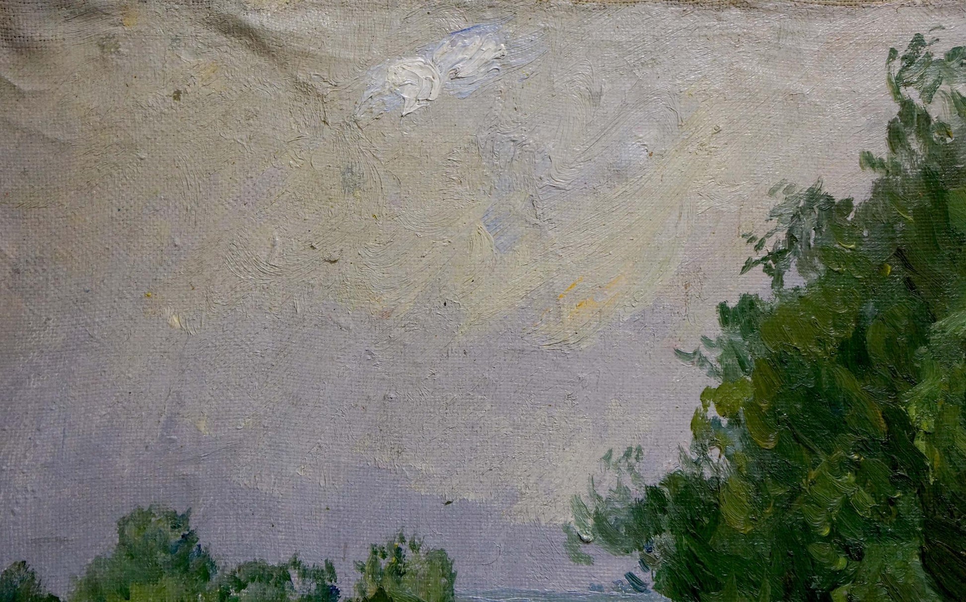 Oil painting Natural silence by Kogan-Shats Matvey Borisovich, cloudy sky over green trees