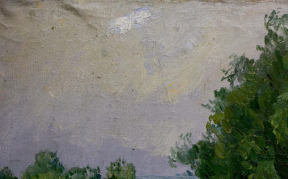 Oil painting Natural silence by Kogan-Shats Matvey Borisovich, cloudy sky over green trees