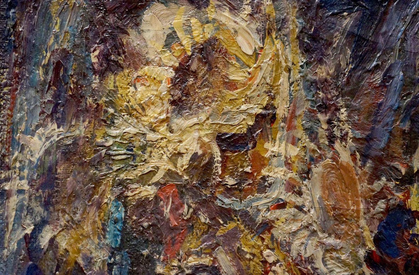 Oil painting Sunflowers Hans Long with impasto brushstrokes in earthy tones