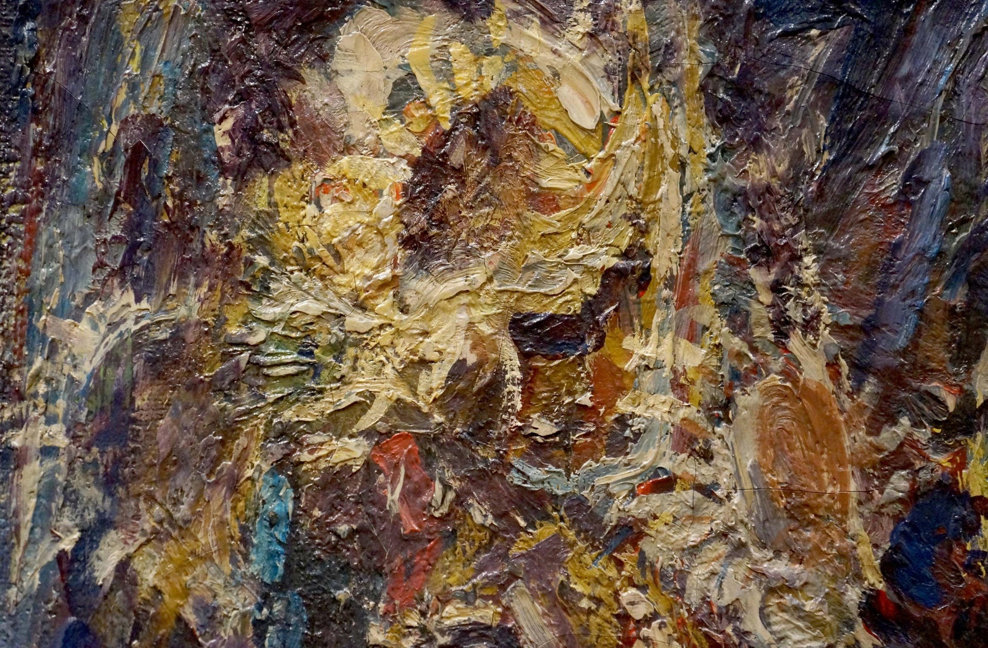 Oil painting Sunflowers Hans Long with impasto brushstrokes in earthy tones