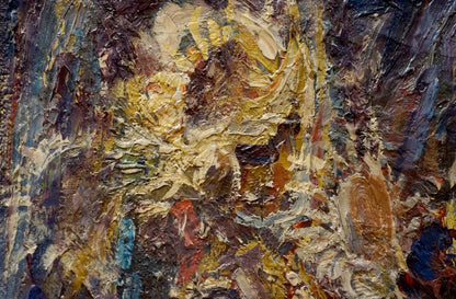 Oil painting Sunflowers Hans Long with impasto brushstrokes in earthy tones