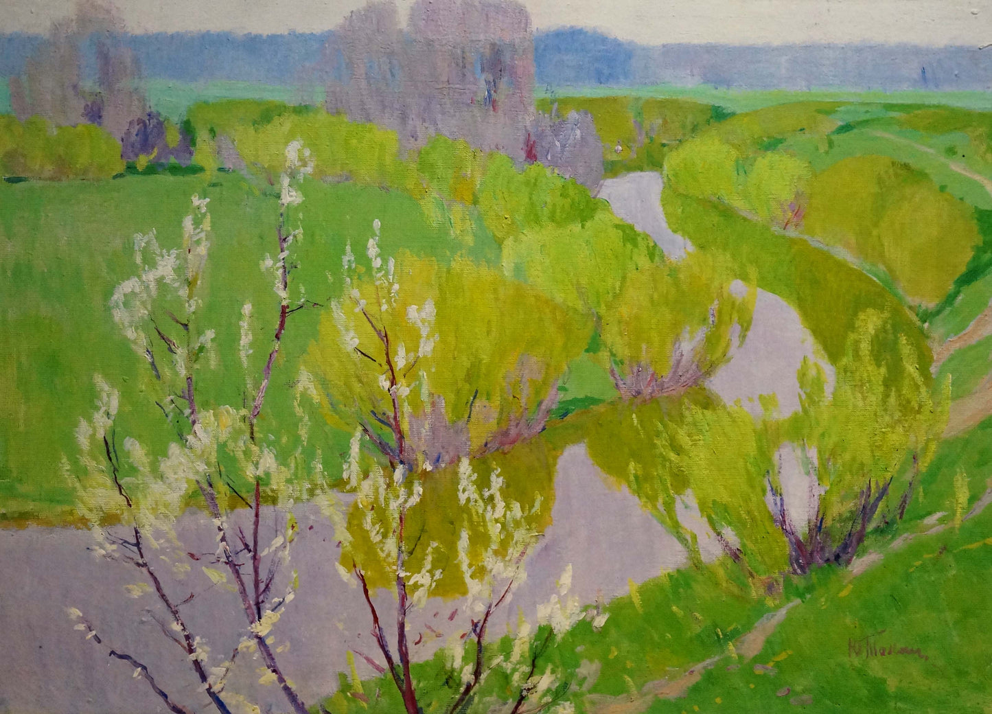 Vibrant impressionist oil painting River flows Tolpekin Yu with winding river