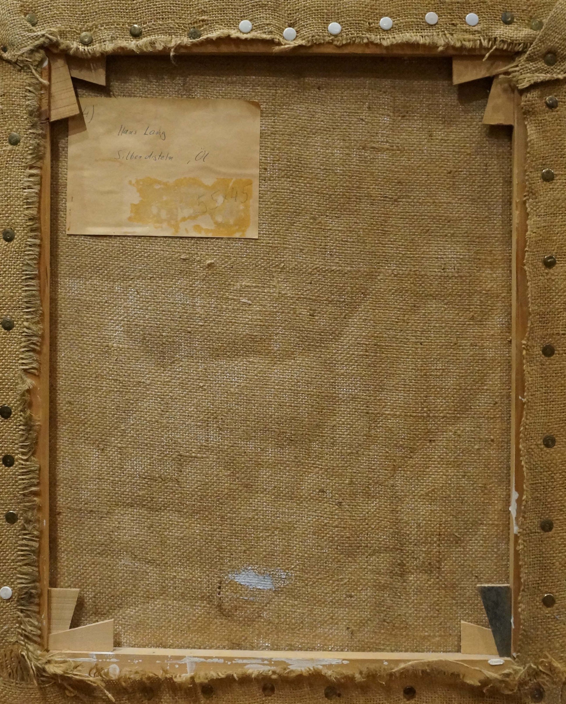 Back of Sunflowers Hans Long oil painting on burlap with stretcher bars