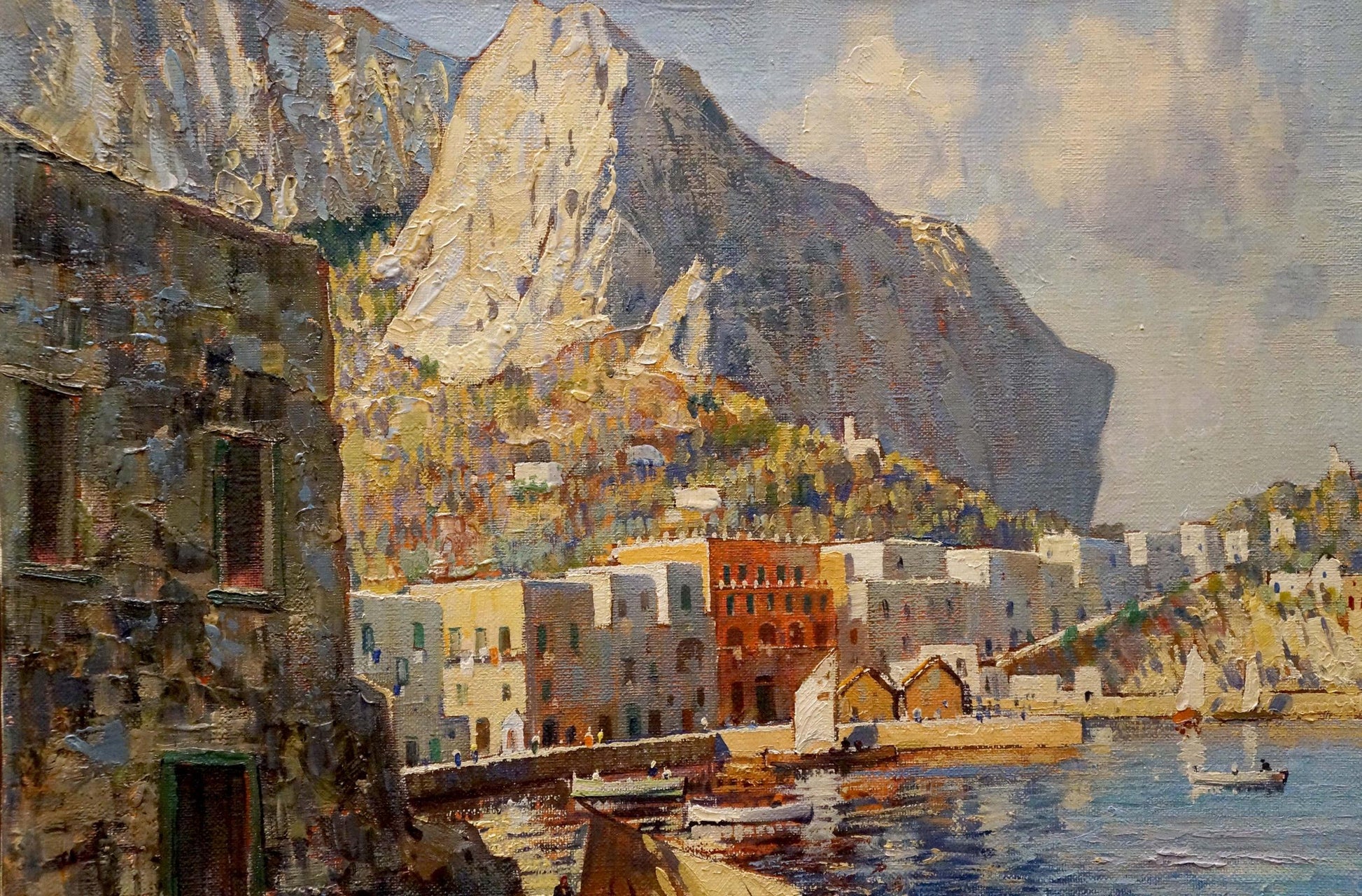 Vibrant impressionist oil painting of Ischia coastal town by Felice Giordano