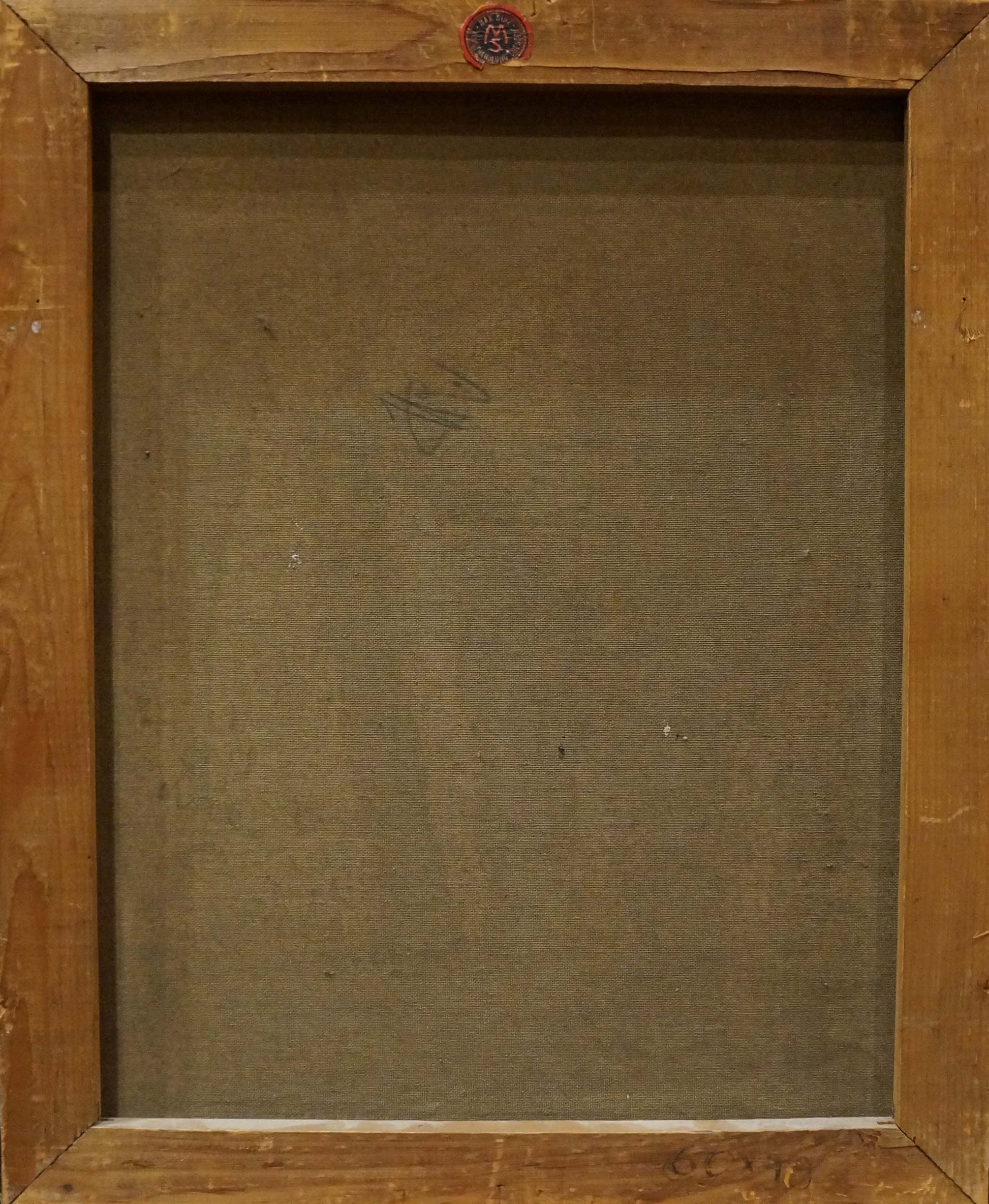 Back of Felice Giordano Ischia maybe oil painting in light brown wooden frame