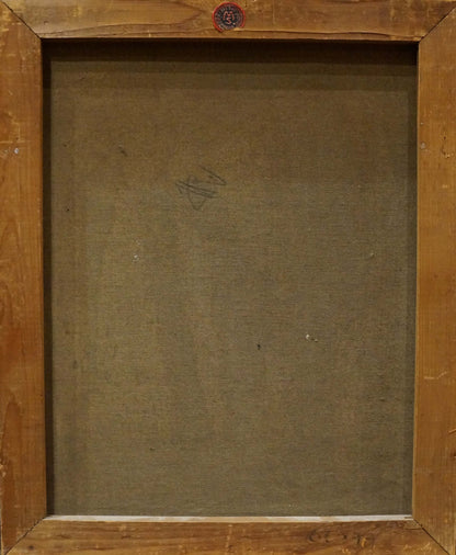 Back of Felice Giordano Ischia maybe oil painting in light brown wooden frame