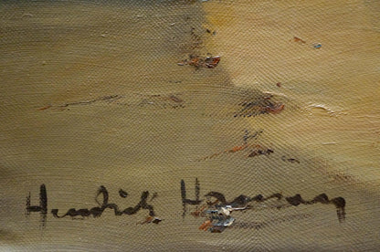 Hand-signed oil painting The Waves by Hendrik Hoorné Hansen on canvas