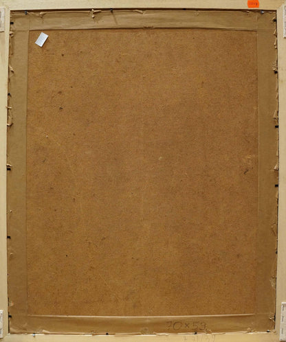 Back of brown canvas on Oil painting Ship framed artwork