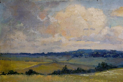 Oil painting by Gerus Boris Stepanovich: golden field under cloudy sky