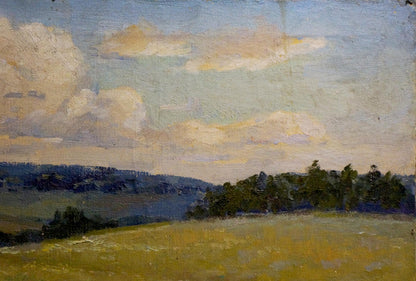 Serene oil painting by Gerus Boris Stepanovich: golden field under cloudy sky