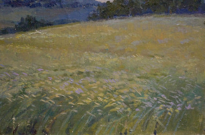 Oil painting by Gerus Boris Stepanovich: golden field with purple wildflowers