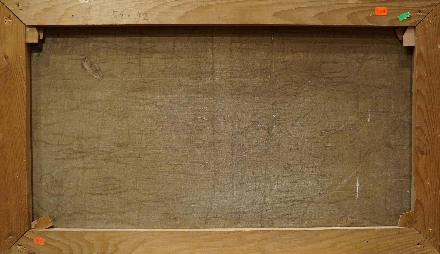 Back of Oil painting Ships in the bay canvas with wood frame