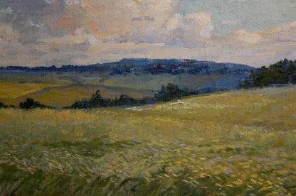 Serene oil painting by Gerus Boris Stepanovich: golden field under cloudy sky