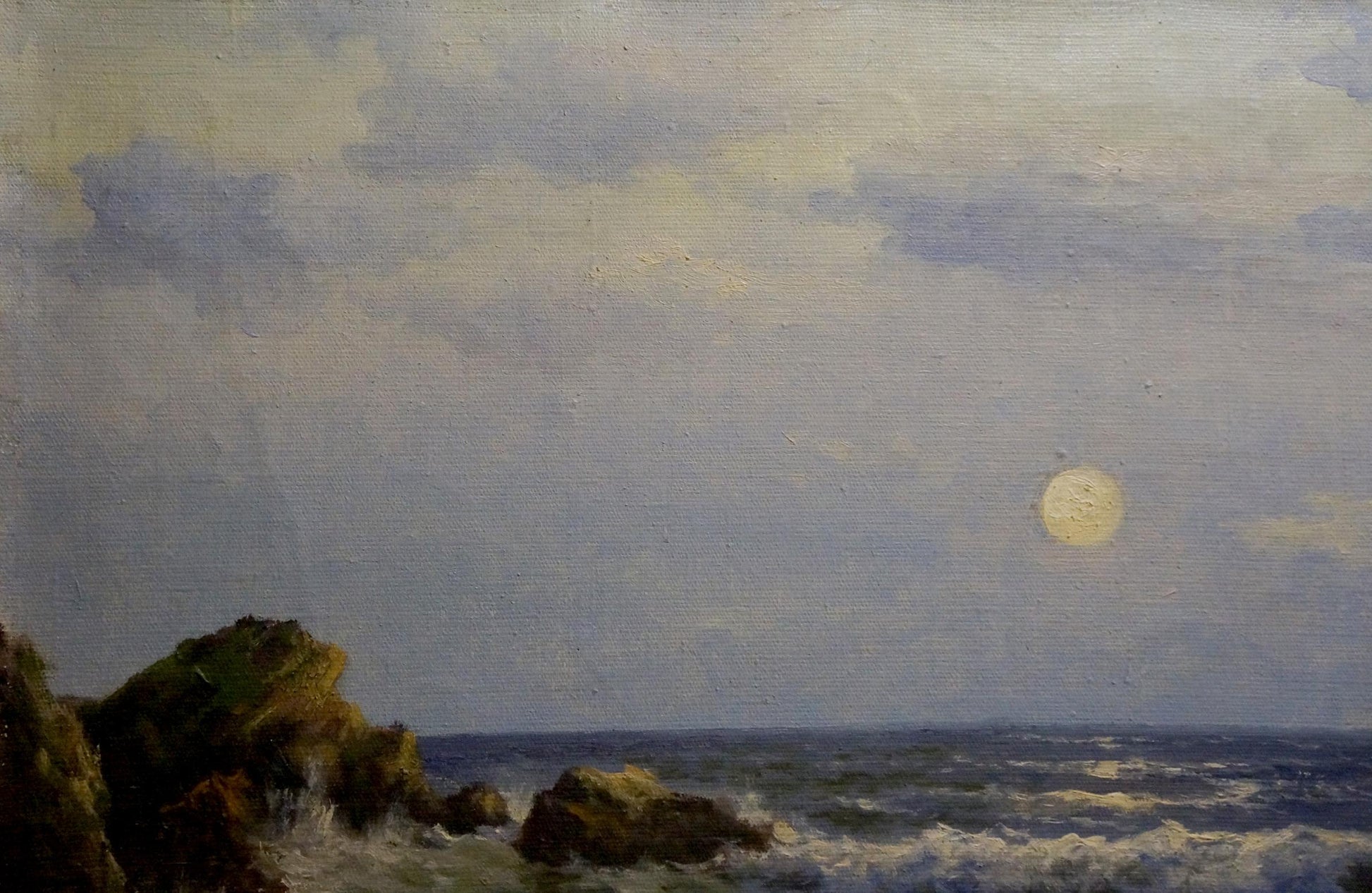 Oil painting Seascape Titov D.V. moonlit coastal scene