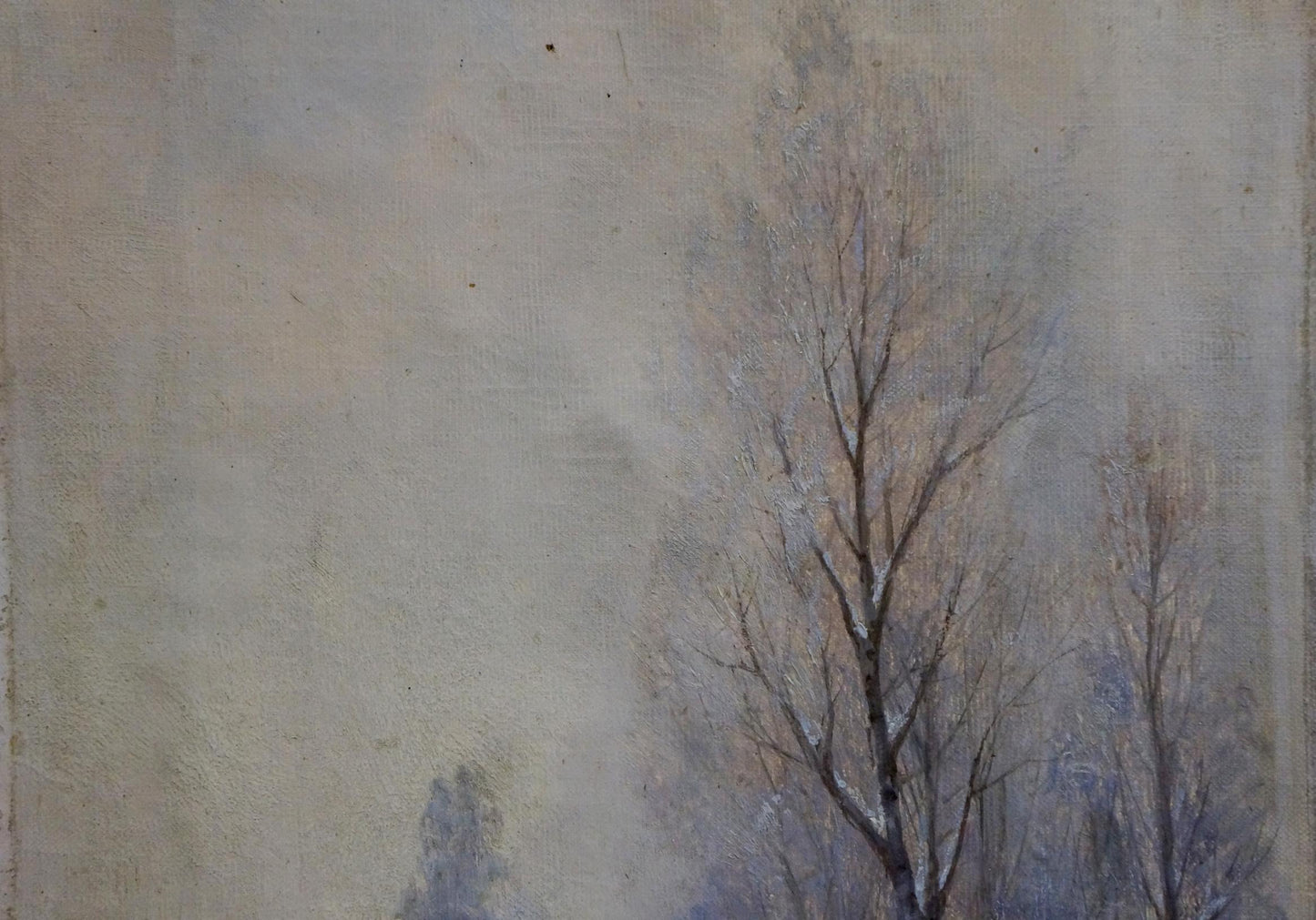 Oil painting of delicate bare winter tree by unknown artist