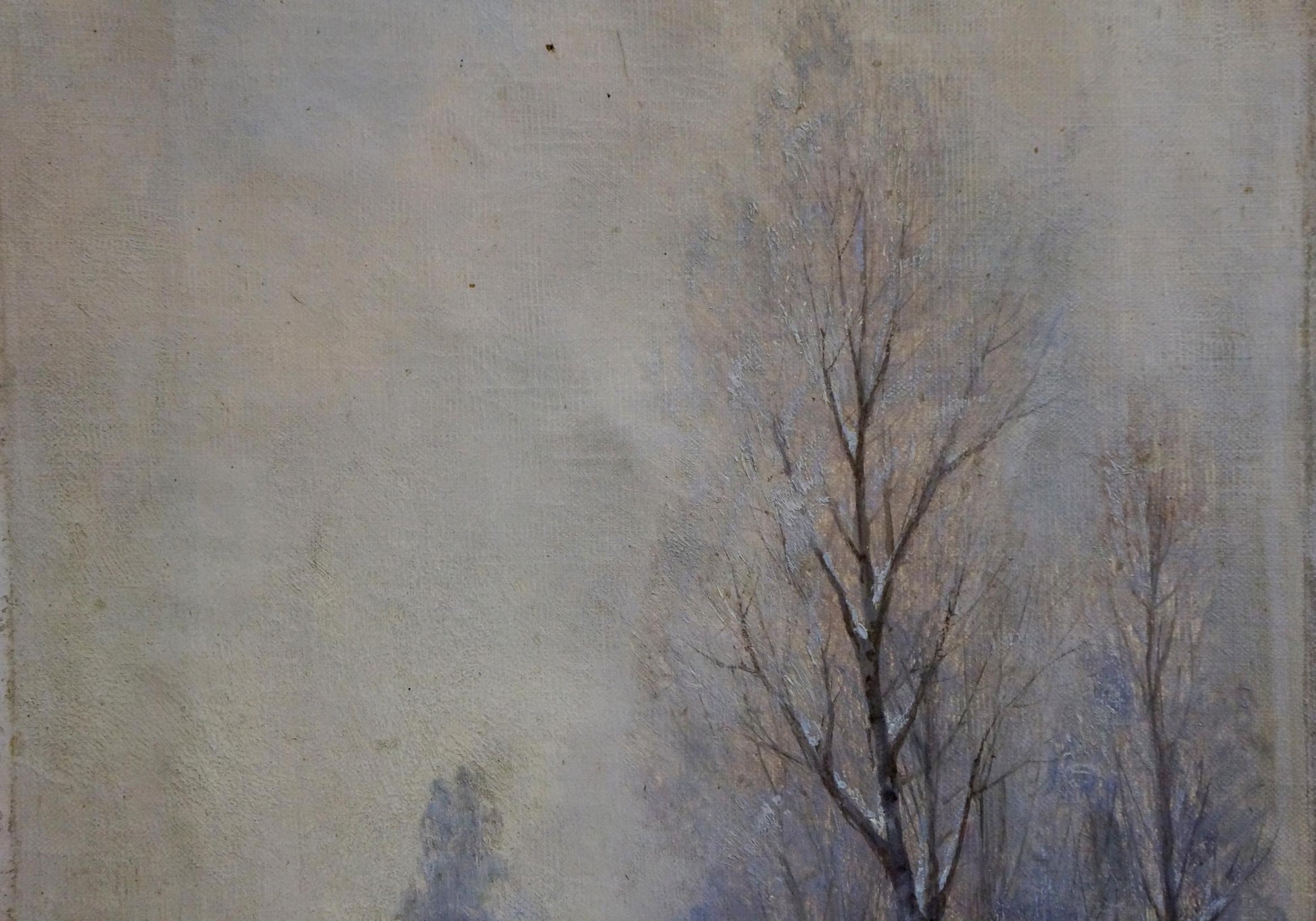Oil painting of delicate bare winter tree by unknown artist