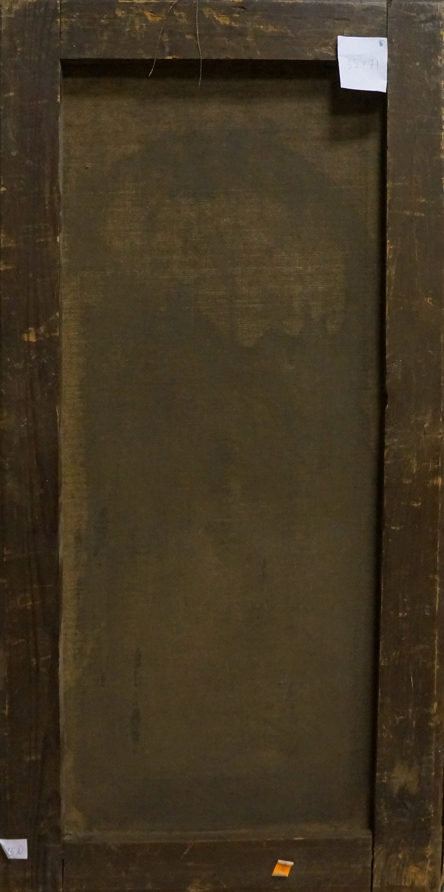 Dark brown weathered wooden frame for oil painting Walk through winter nature
