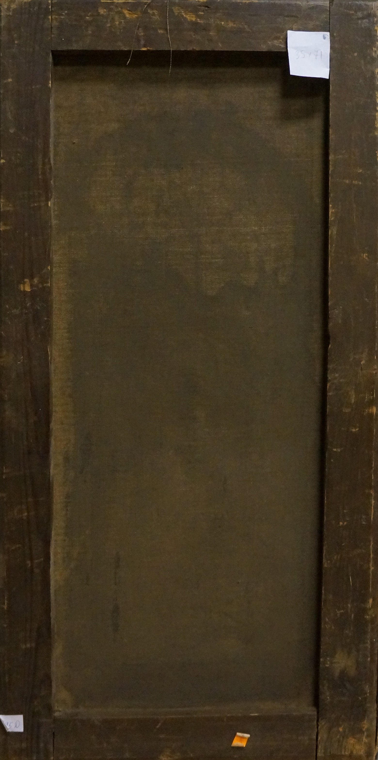 Dark brown weathered wooden frame for oil painting Walk through winter nature