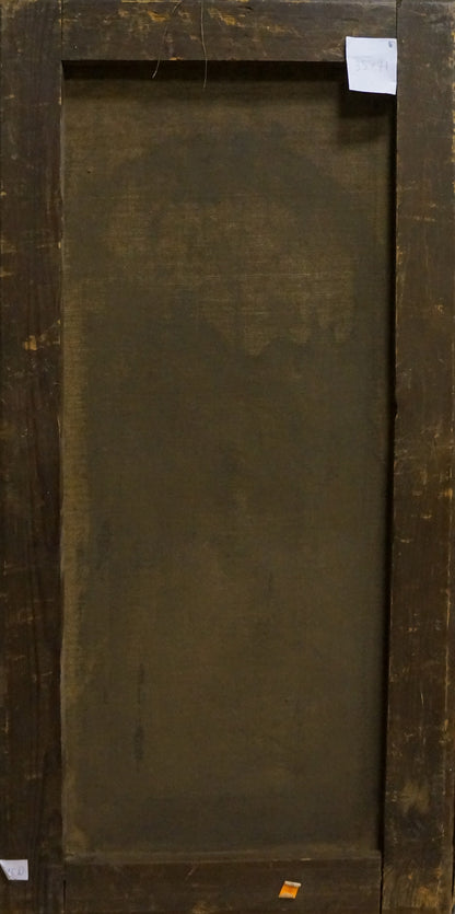 Dark brown weathered wooden frame for oil painting Walk through winter nature