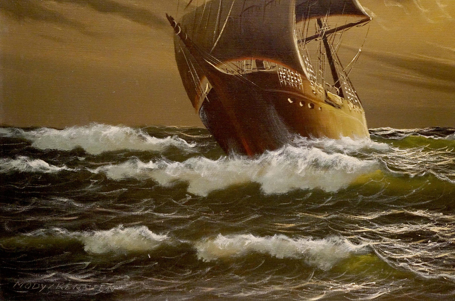 Mody Kersler's oil painting, "Landscape with a Ship"