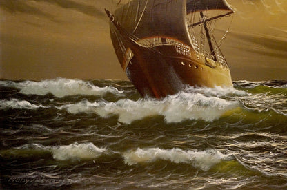 Mody Kersler's oil painting, "Landscape with a Ship"