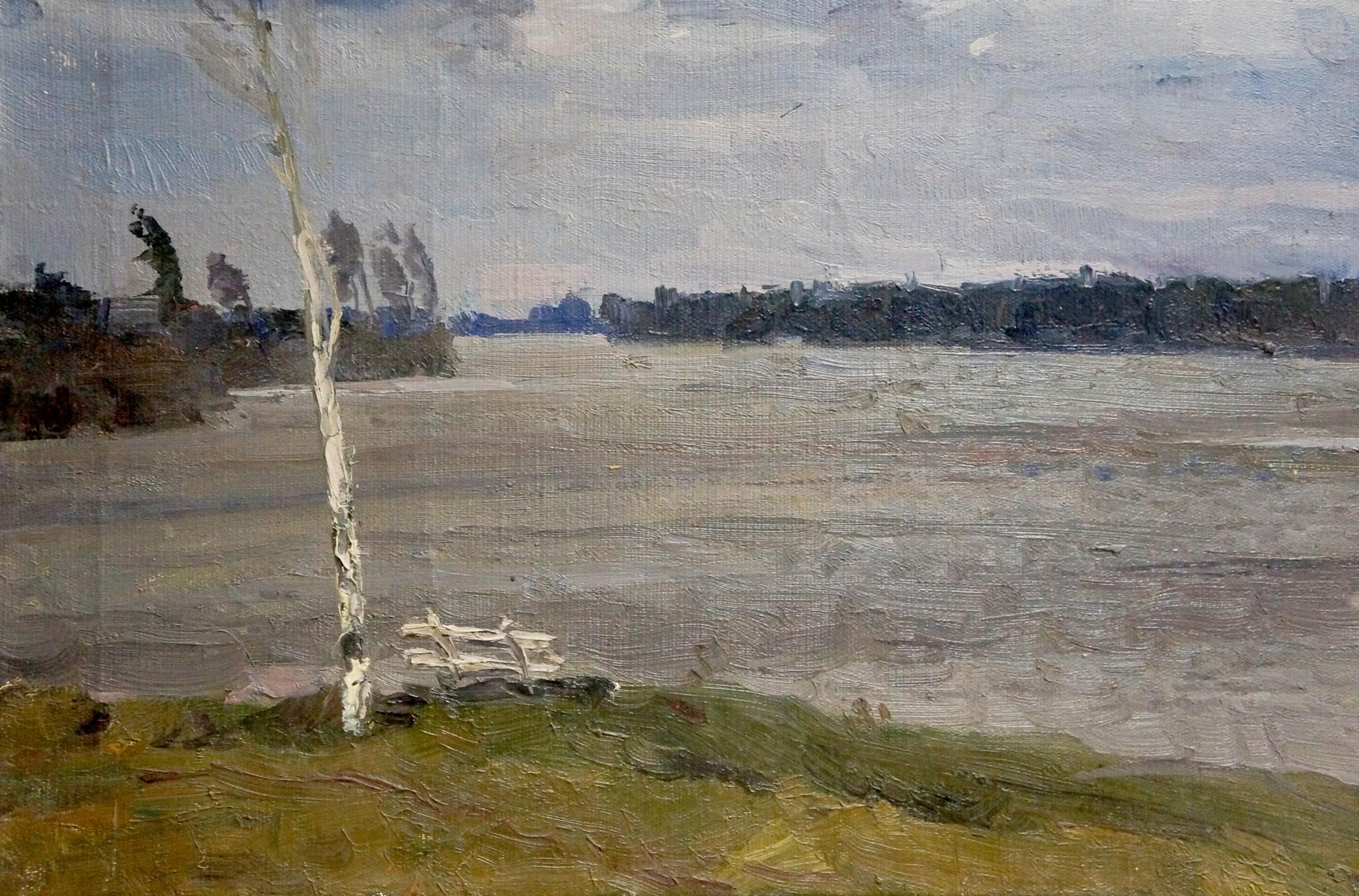 Oil painting The storm is coming by Chernyavsky Georgy Georgievich serene lakeside birch tree