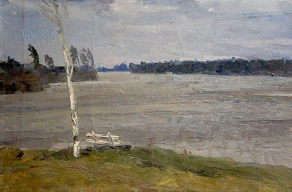Oil painting The storm is coming by Chernyavsky Georgy Georgievich serene lakeside birch tree