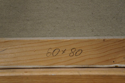 Back of Benno Stadler city landscape oil painting: hand-carved 60 x 80 stretcher bar