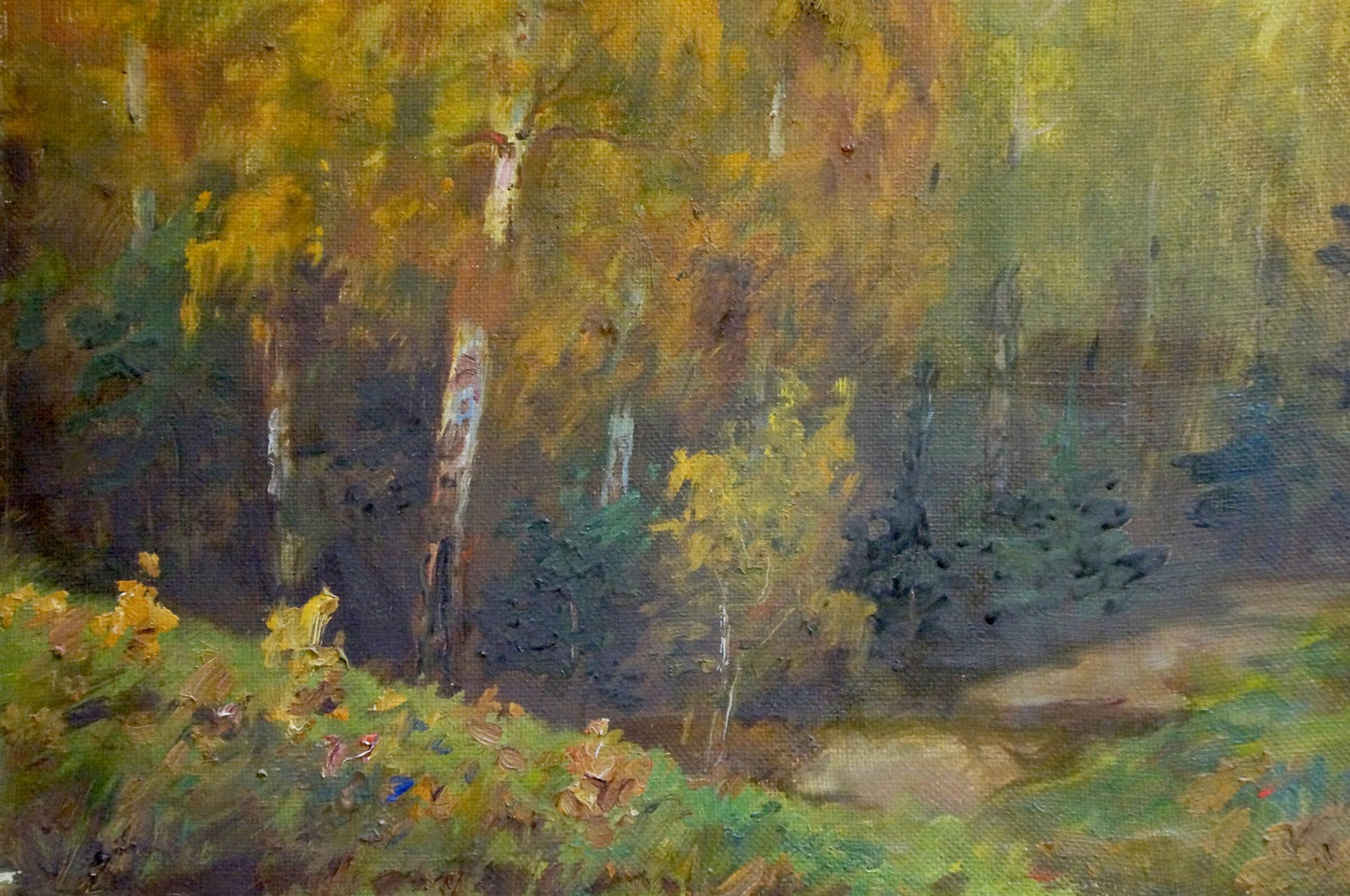 Impressionistic oil painting of Dense forest by Konstantin Pavlovich Golovkin