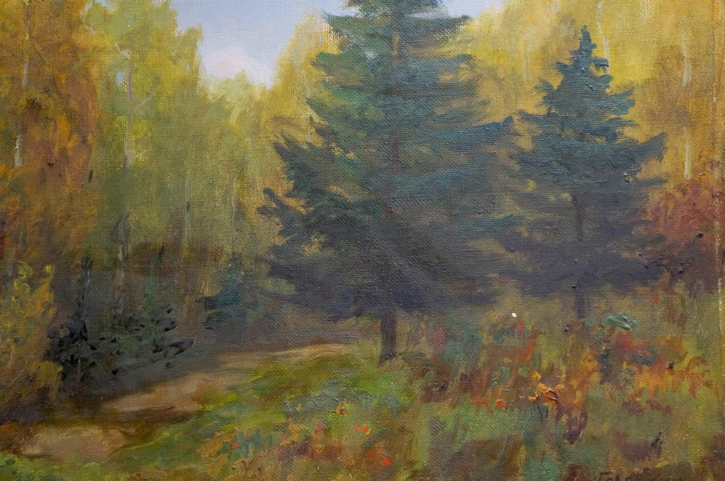 Oil painting of dense forest by Konstantin Pavlovich Golovkin