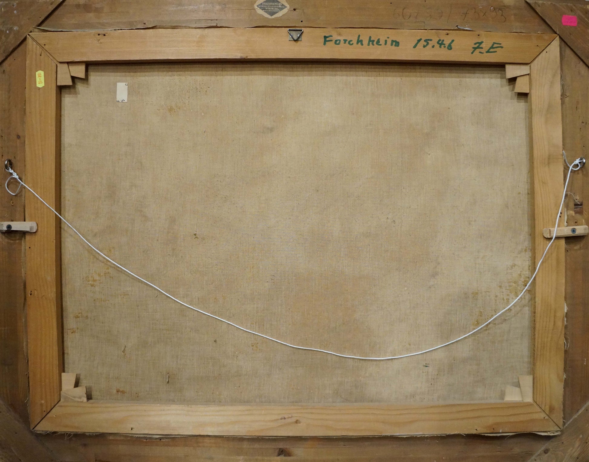 Back of Ad. Wegener oil painting with handwritten inscription on beige canvas