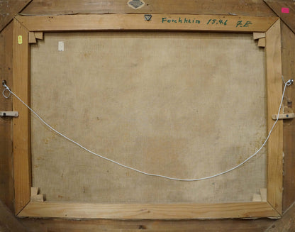Back of Ad. Wegener oil painting with handwritten inscription on beige canvas